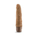 Mocha-colored 7.25 inch realistic vibrating adult toy with textured shaft and adjustable base dial.