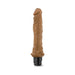 Mocha-colored realistic vibrating adult toy with textured shaft and black multi-speed control base.