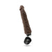 Chocolate-colored 9-inch realistic vibrating adult toy with removable battery compartment cap.