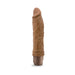 Realistic mocha-colored vibrating adult toy with textured shaft and twist-dial base on white background.