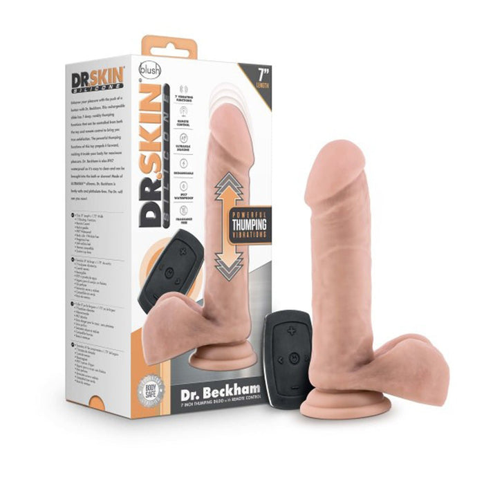 Dr. Skin Dr. Beckham Thumping Dildo With Remote Control Silicone 8 In. Vanilla - SexToy.com