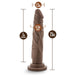 Brown silicone dildo with suction cup base, 7 inches insertable length, 1.5 inch diameter, 4.5 inch girth, realistic texture.