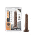 Brown silicone dildo with suction cup base next to its clear packaging labeled Dr. Skin Dr. Carter 7-inch posable shaft.