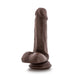 Realistic dark brown silicone dildo with suction cup base and textured shaft, 6 inches long.