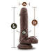 Chocolate brown silicone dildo with suction cup base, 6 inches long, 1.4 inches wide, and 4.5 inches insertable length.