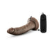 Chocolate-colored 7-inch vibrating realistic dildo with suction cup base and black wired remote control.