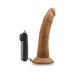 Chocolate-colored 7-inch vibrating realistic dildo with suction cup base and wired remote control.