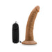 Chocolate-colored 7-inch vibrating dildo with suction cup base and black wired remote control.