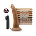 Chocolate-colored 7-inch vibrating dildo with suction cup base and wired remote control, highlighting key features.