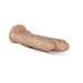 Realistic flesh-toned double-ended dildo with suction cup base for hands-free use and lifelike texture.
