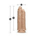 Double-ended realistic flesh-colored dildo with suction base, measuring 10.5 inches tall and 3.25 inches wide.