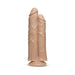 Realistic double shaft dildo in flesh tone with suction cup base for hands-free use.