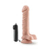 Vanilla-colored 9-inch vibrating dildo with suction cup base and wired remote control on white background.