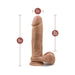 Realistic mocha silicone dildo with suction cup base, measuring 9 inches long and 2 inches wide, with 7.5 inches insertable length.