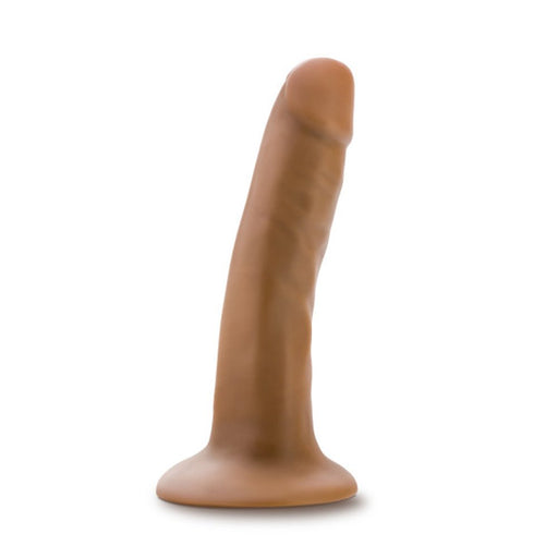 Mocha-colored silicone dildo with suction cup base, realistic shape and posable shaft for versatile use.