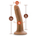 Mocha silicone dildo with suction cup base, 5.5 inches long, 1.25 inches wide, and 4-inch circumference.