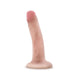 Vanilla-colored realistic silicone dildo with suction cup base and posable shaft standing upright on white background
