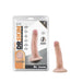Vanilla-colored Dr. Lucas silicone dildo with suction cup base displayed next to its packaging.