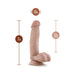 Beige realistic dildo with balls and suction base, 7 inches long and 1.5 inches wide, 5.5 inches insertable length.