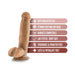 Tan realistic dildo with balls and suction cup base, highlighting soft feel, harness compatibility, and body-safe materials.