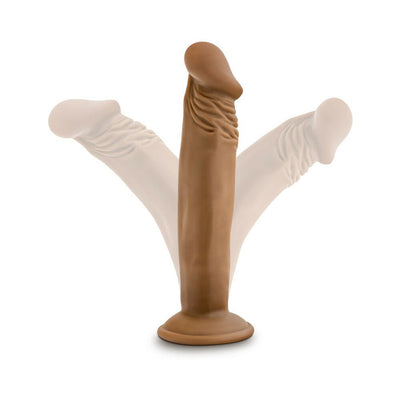 Vanilla-colored realistic 6-inch dildo with suction base shown in upright and angled positions on white background.
