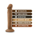 Vanilla-colored realistic dildo with suction cup base and features listed including soft feel, harness compatibility, and body-safe materials.