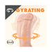Close-up of a flesh-toned gyrating dildo with motion arrows illustrating its rotating feature.