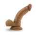 Tan realistic dildo with detailed veins and balls, featuring a strong suction cup base for hands-free use.
