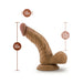 Tan 6.5-inch realistic dildo with suction base and detailed texture, showing dimensions for length and width.