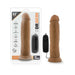 Dr. Throb 9.5 inch realistic vibrating dildo with suction cup base and wired remote control in brown color.