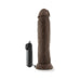 Chocolate-colored 9.5-inch realistic vibrating dildo with suction base and wired remote control.