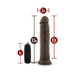 Chocolate 9.5-inch realistic vibrating dildo with suction cup base and wired remote control showing size measurements.