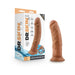 Dr. Skin Glide 8-inch self-lubricating dildo in mocha color with suction cup base and packaging box.