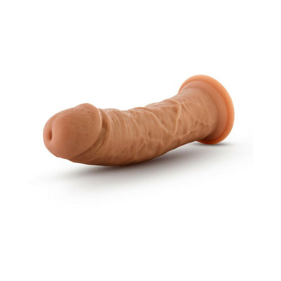 Realistic mocha-colored 8-inch self-lubricating dildo with suction cup base on white background.