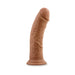 Mocha-colored realistic 8-inch dildo with detailed texture and sturdy suction cup base standing upright on white background.