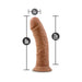Mocha-colored 8-inch realistic dildo with 2-inch width and suction cup base, showing detailed texture and insertable length.