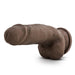 Realistic 7-inch dark brown poseable dildo with balls and suction cup base for hands-free use.