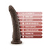 Chocolate-colored posable dildo with suction cup base and labeled features including triple density and phthalate free.