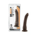 Dr. Skin Plus 9-inch posable chocolate dildo with suction cup base shown in and out of packaging.