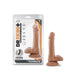 Dr. Skin Plus 6-inch posable dildo with suction cup and balls in natural skin tone next to its packaging.