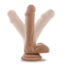 Posable 6-inch realistic dildo with balls in medium brown, shown with adjustable shaft angles and suction cup base.