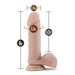 Realistic 8-inch posable dildo with ball detail, suction cup base, and detailed measurements shown.