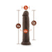 Chocolate-colored posable dildo with suction base, showing dimensions of 9.5 inches length and 2 inches width.