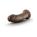 Chocolate-colored posable dildo with realistic texture and suction cup base on a white background.