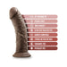 Chocolate-colored posable dildo with suction cup base and key features listed including triple density and phthalate-free materials.