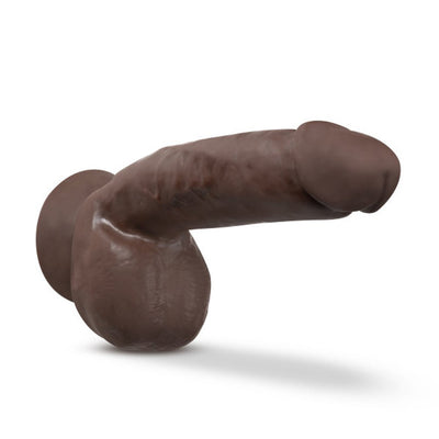Realistic dark brown posable dildo with suction cup base and detailed texture.