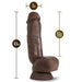 Realistic dark brown posable dildo with suction base, 8.5 inches long and 2 inches wide, 6.5 inches insertable length.