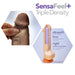 Diagram showing the triple-density SensaFeel plus technology with ultrasoft exterior, firm posable core, and rigid suction cup base.
