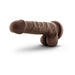 Chocolate-colored realistic dildo with suction cup base and detailed texture on a white background.