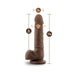 Chocolate-colored realistic dildo with suction cup base, measuring 7.75 inches long and 4.25 inches in girth.